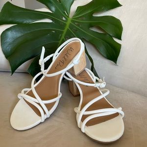 White strappy sandals, two inch heel. Size 6,5. Wild Pair